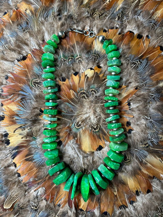 Green Agate Necklace with Navajo Pearls