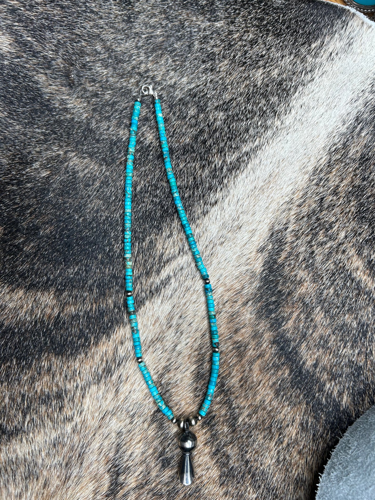 Necklace - Turquoise Heishi Necklace with Blossom Pendant