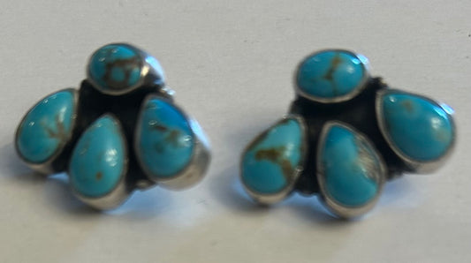 Kingman Turquoise 3- Stud Cluster Earrings - Handmade by Marcella James