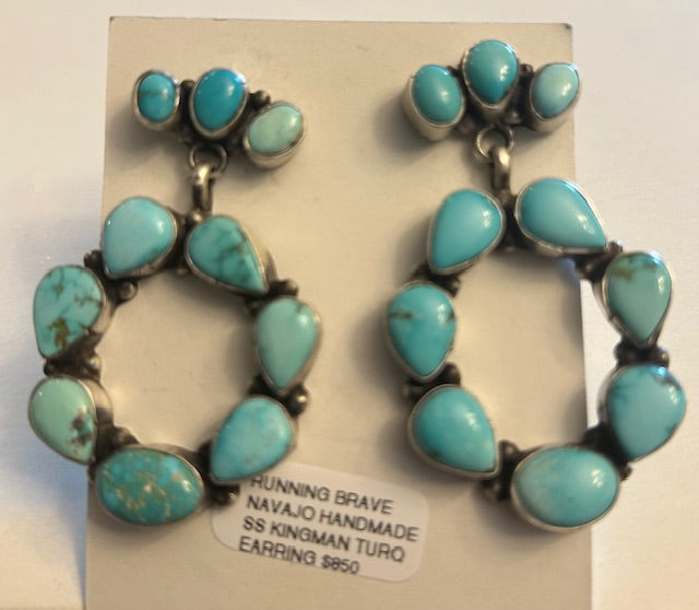 Kingman Turquoise Hoop Earrings ā Navajo Handmade