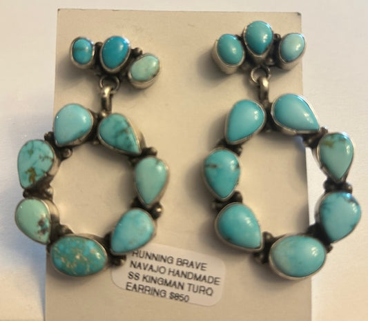 Kingman Turquoise Hoop Earrings – Navajo Handmade