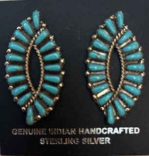 Zuni Needlepoint Turquoise Earrings – Sterling Silver - Tamara Benally
