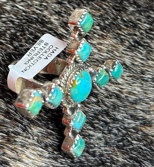 Kingman Turquoise Cross Adjustable Ring
