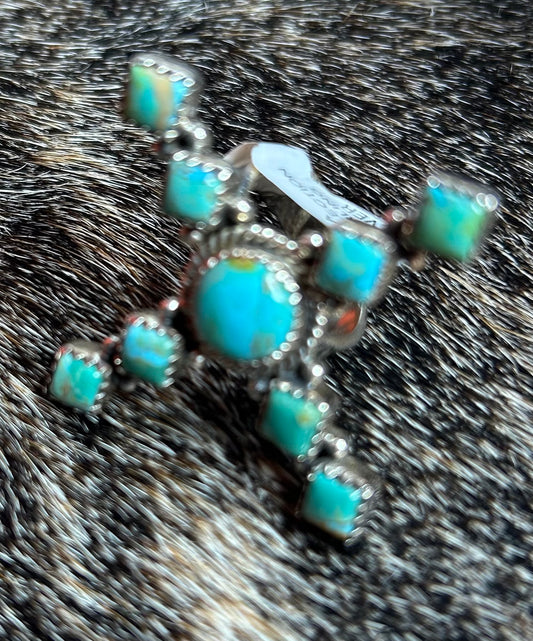 Kingman Turquoise Cross Adjustable Ring