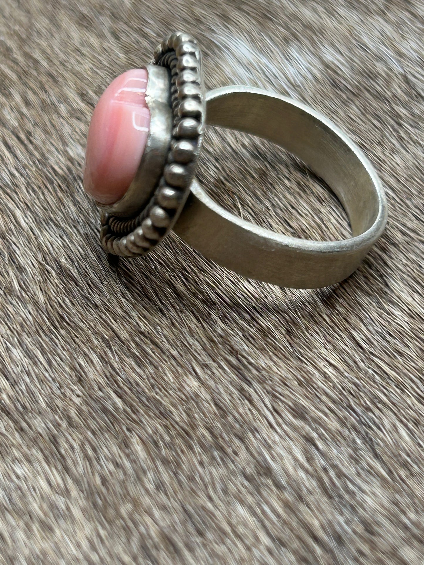 Pink Conch Shell sterling Silver Heart Ring Adjustable
