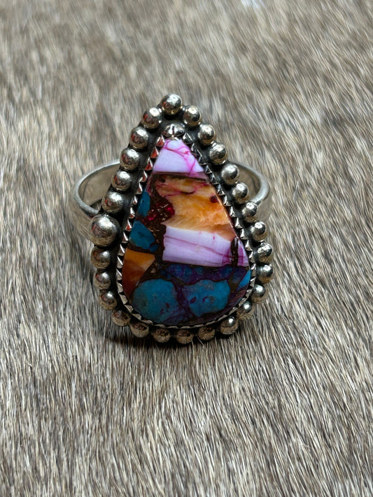 Southwestern Inlay Sterling Silver teardrop Ring Size 9
