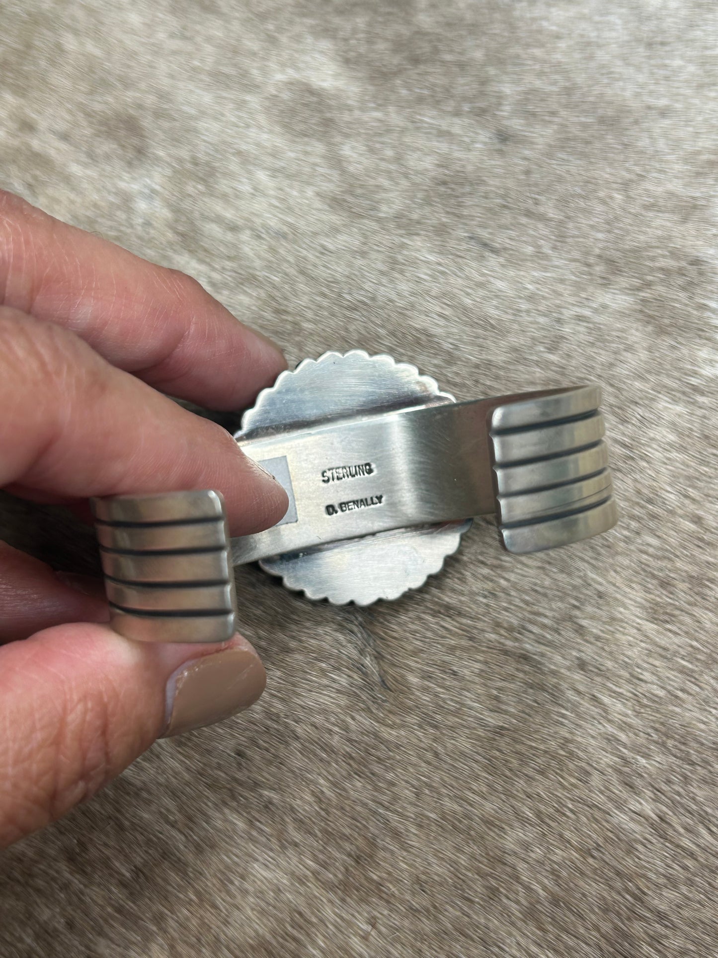 Pendent - Round Pendant with Palomino Stone by D. Benally - Sterling Silver