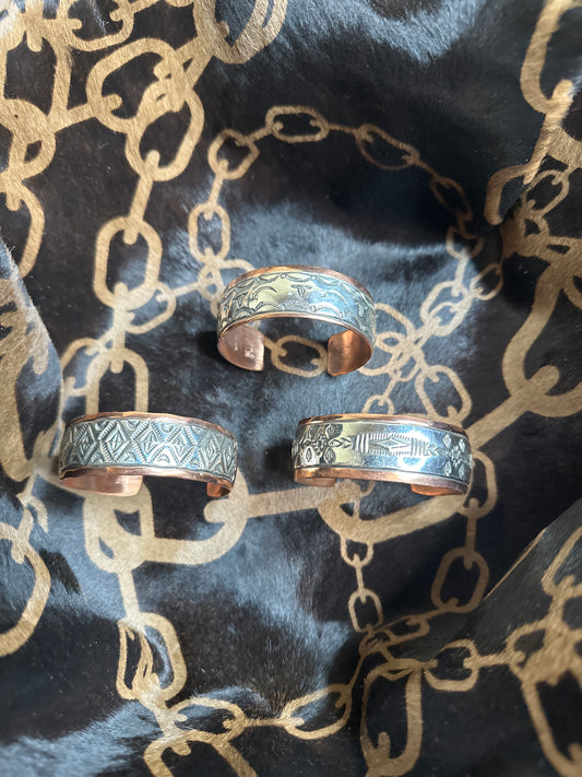 “Hand-Stamped Copper & Silver Cuff Bracelet”