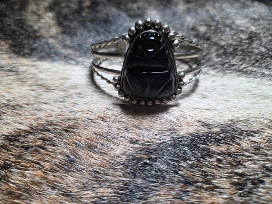 Carved Black Onyx Face Cuff Bracelet