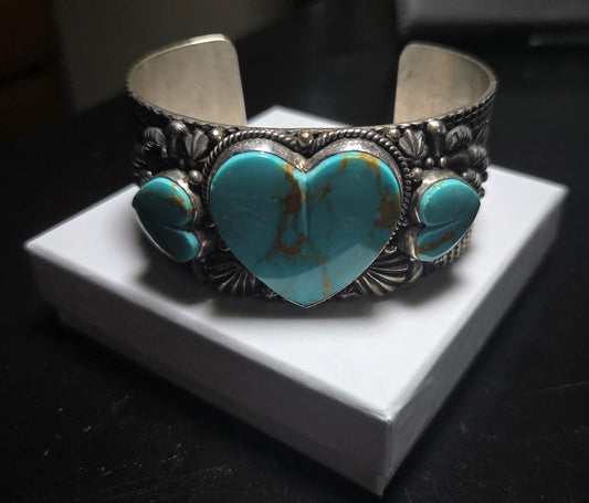 Turquoise Heart Sterling Silver Cuff Bracelet