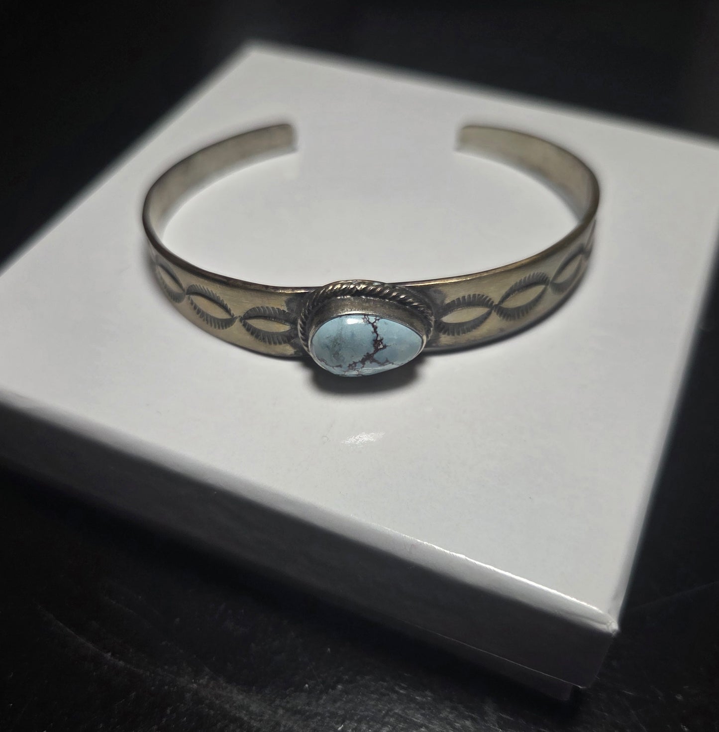 Hand-Stamped Sterling Silver Turquoise Cuff Bracelet