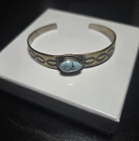 Hand-Stamped Sterling Silver Turquoise Cuff Bracelet