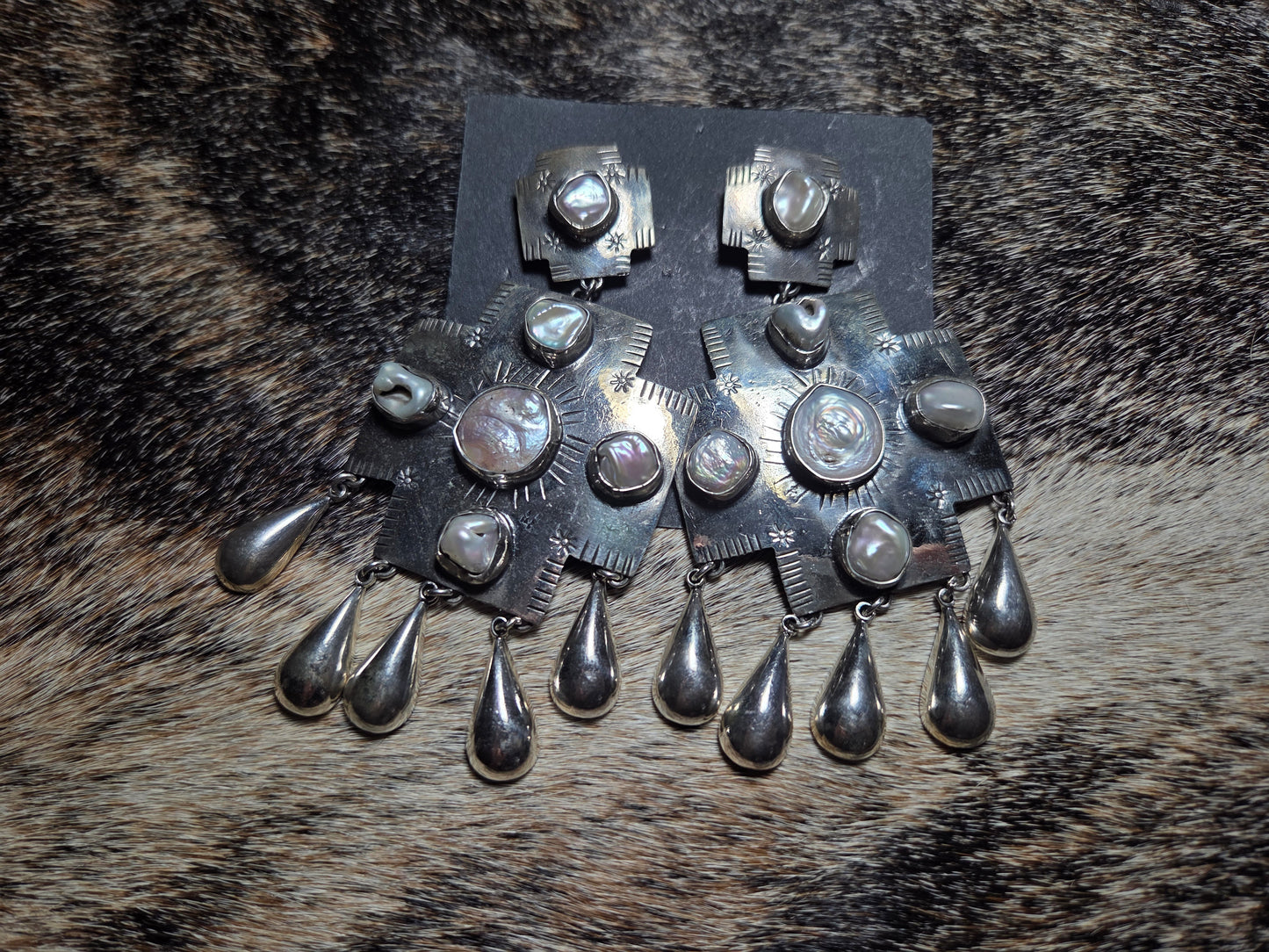 Federico Jimenez Sterling Silver & Freshwater Pearl Chandelier Earrings