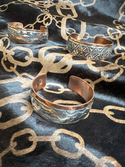 “Hand-Stamped Copper & Silver Cuff Bracelet”