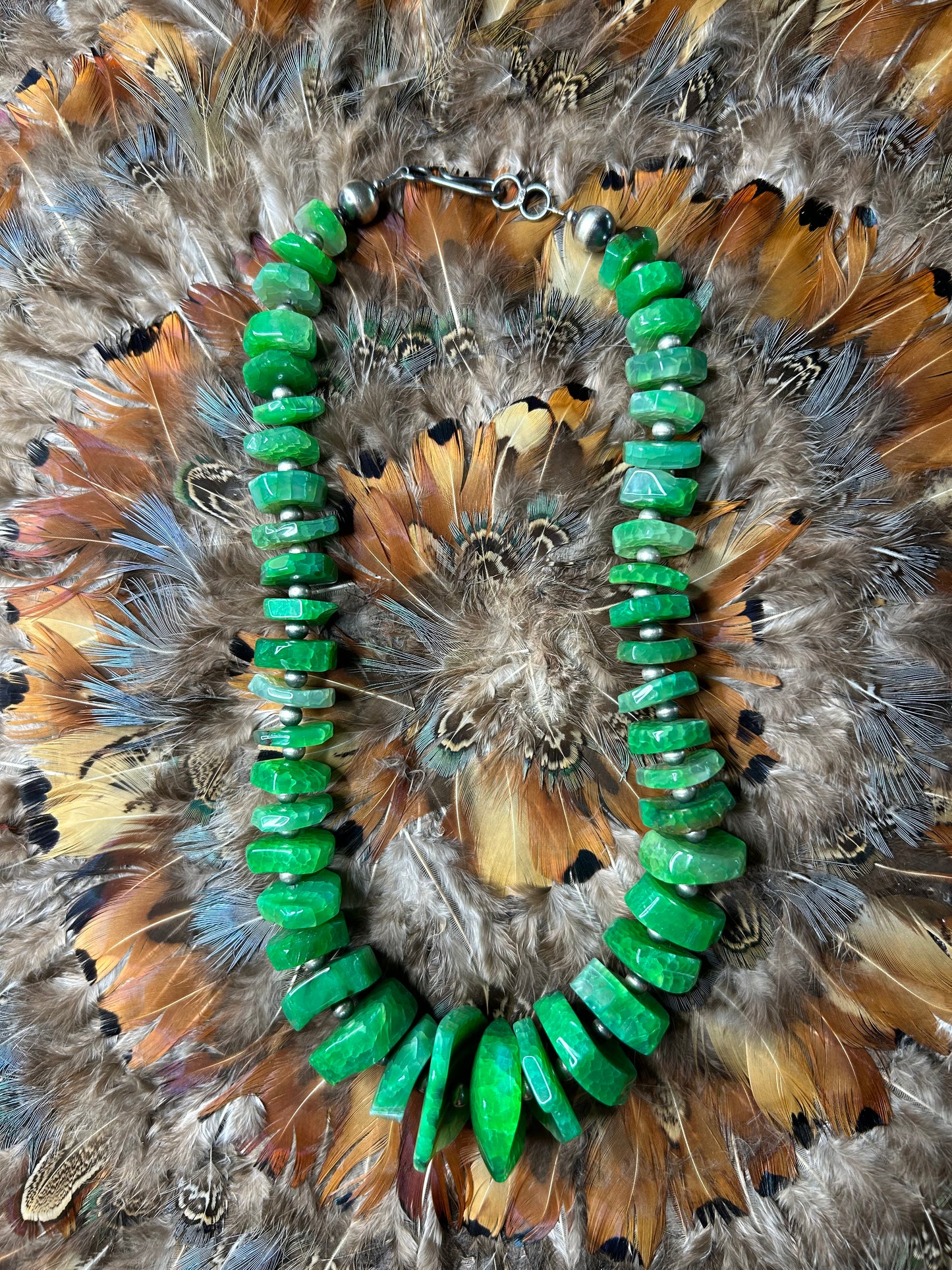 Green Agate Necklace with Navajo Pearls