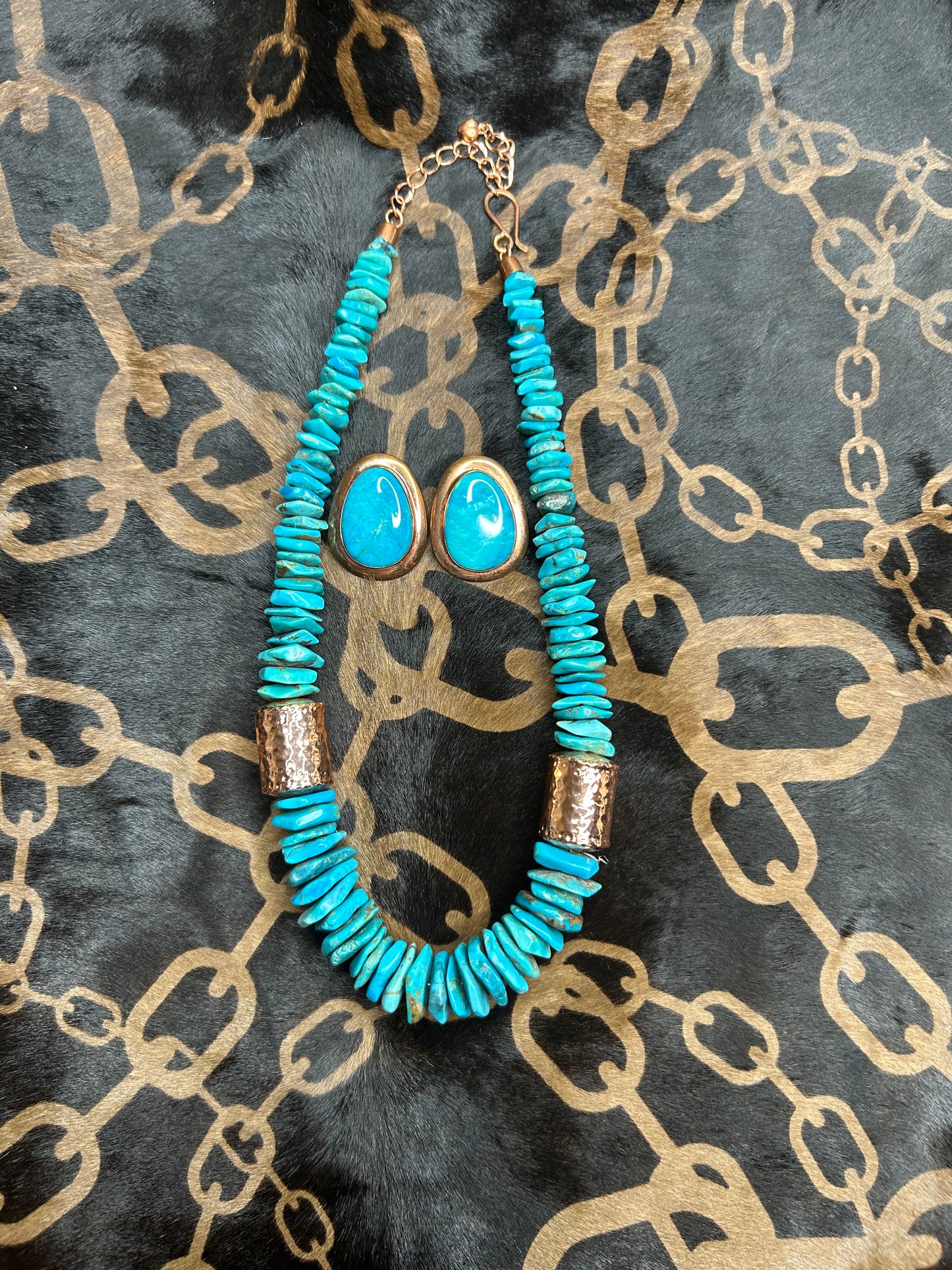 Necklace/earring set - chunky turquoise and copper