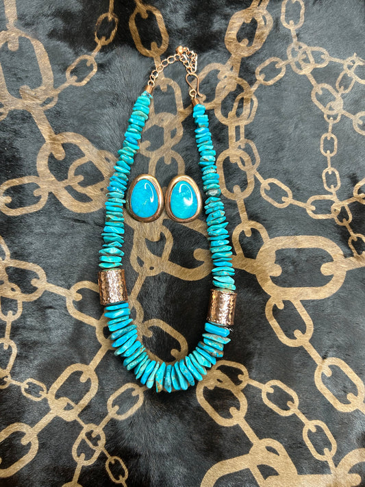 Necklace/earring set - chunky turquoise and copper