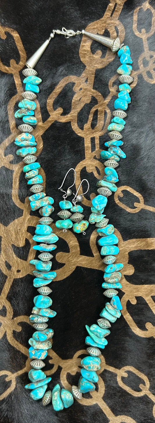 Necklace/ Earring Set- Chunky Turquoise Nugget