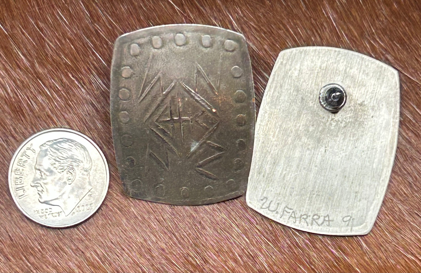 W. Farra Rectangular hand stamped Earrings