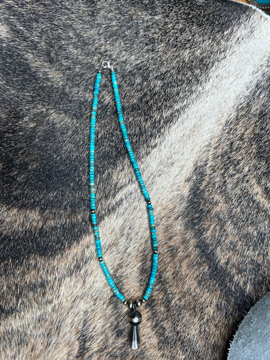 Necklace - Turquoise Heishi Necklace with Blossom Pendant