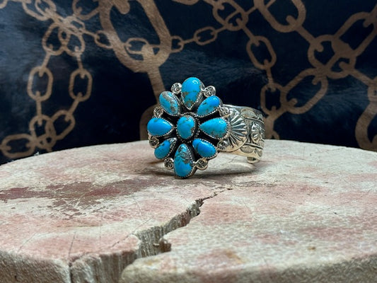Turquoise Cuff with Flower Design