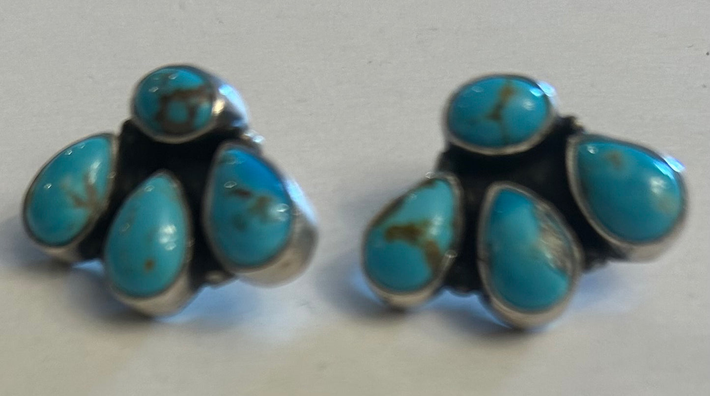 Kingman Turquoise 3- Stud Cluster Earrings - Handmade by Marcella James