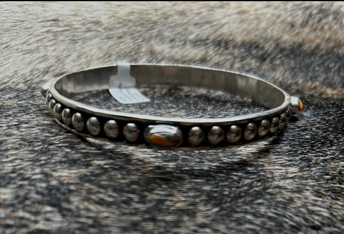 Sterling Silver Bangle with Spiny Oyster stones