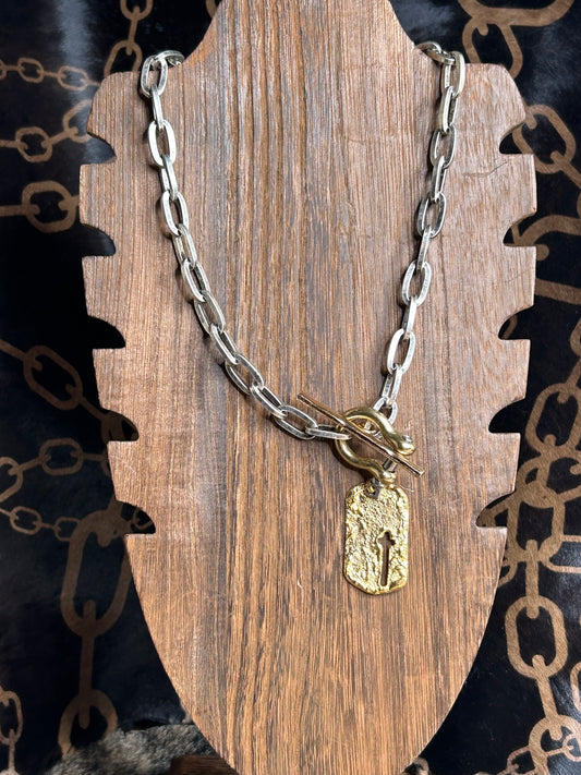 Rustic Gold Cross Tag Necklace