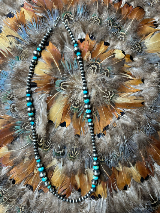 Necklace - Graduated Navajo Pearl Necklace with Turquoise