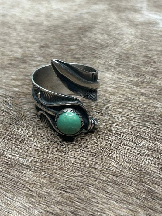 Ring - Feather wrap Ring with Green turquoise stone