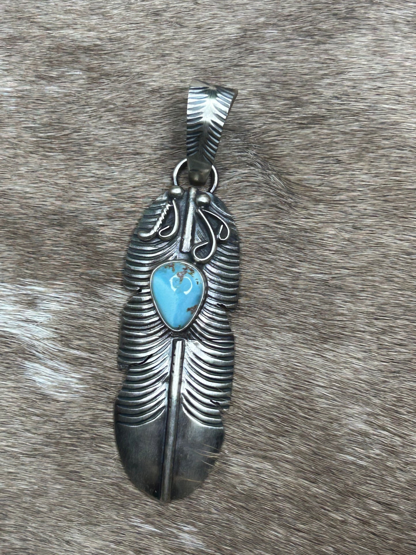 Pendent - Feather Pendant with Gold Hills Stone - Sterling Silver by KM