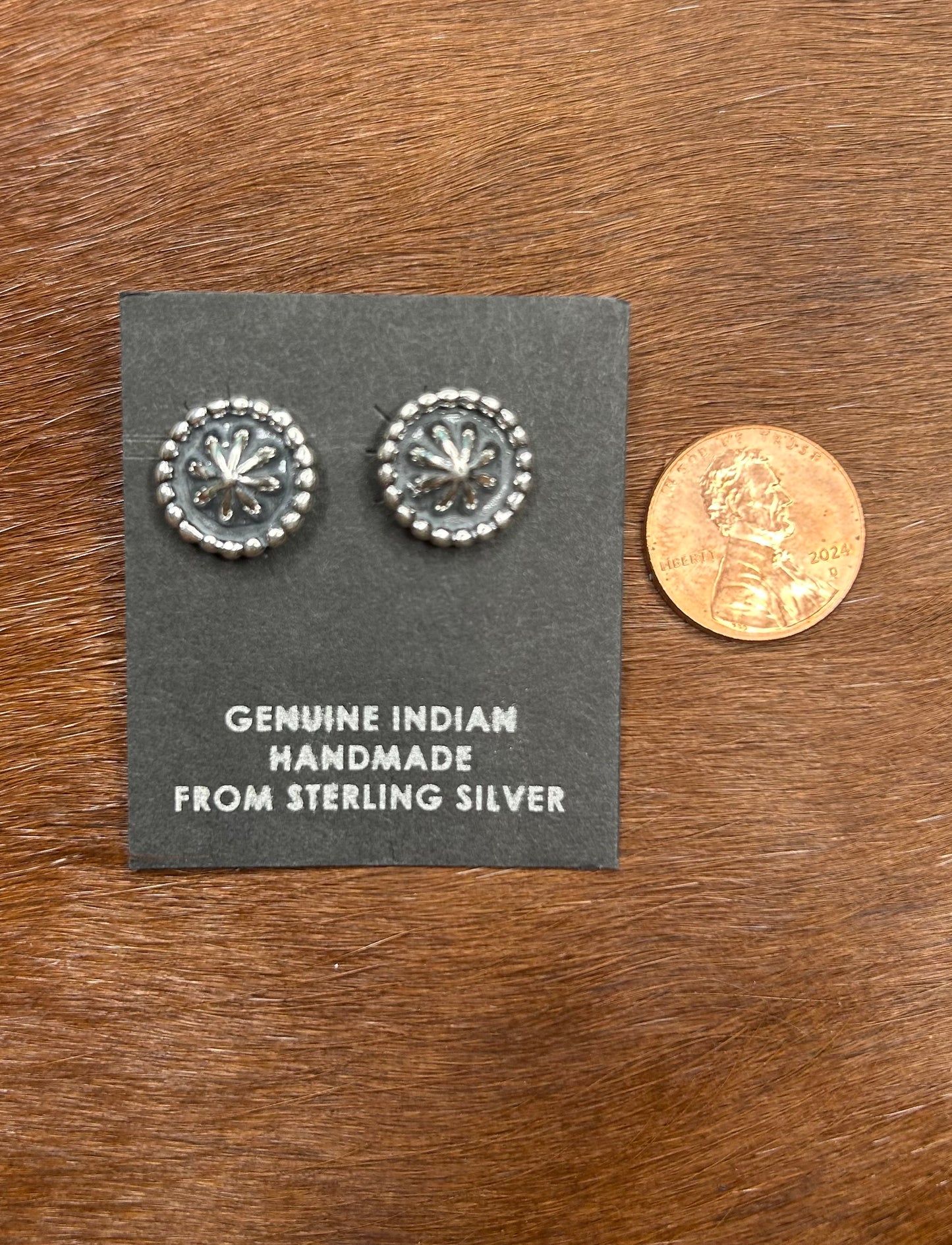 Earrings - Concho Stud Earrings - Sterling Silver Southwestern Jewelry