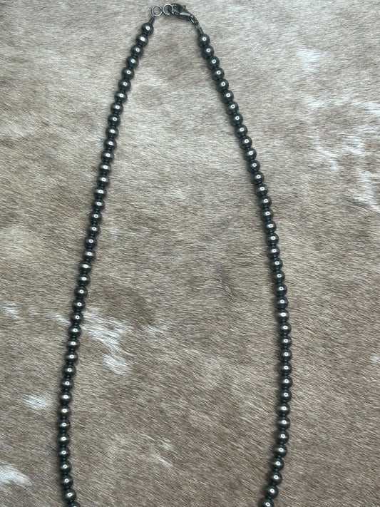 Necklace - Navajo Pearl Necklace - 6MM 22" Sterling Silver Southwestern Jewelry