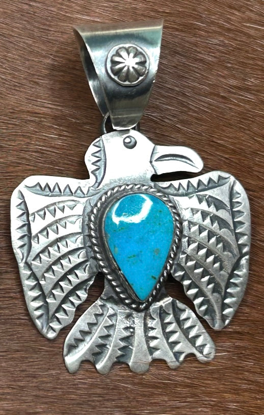 Thunderbird Pendant with Turquoise - Sterling Silver Southwestern Jewelry